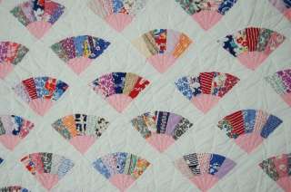Vintage 30s Grandmothers Fan Hand Stitched Antique Quilt ~NICE SMALL 