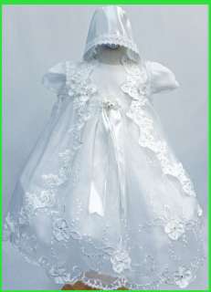 New Infant Girl White Gown Christening Baptism Dress Size 0 1 2 3 4 