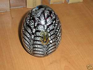 Murano Italy crystal egg paperweight black & silver  
