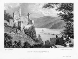 1840   Burg Rheinstein Rheinland Stahlstich  