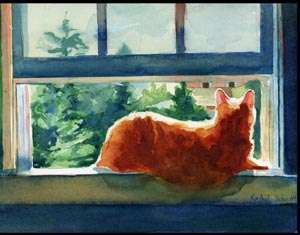 Calendar Tabby Maine Coon Cat Watercolor Painting Art  