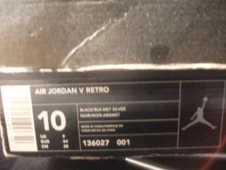 CLASSIC* Nike Air Jordan V 5 Retro Black / Metallic Silver Size 10 