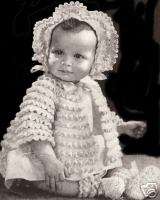 Vintage Baby Crochet Sacque Bonnet Booties Pattern Set~  