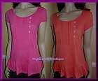   10 22 PINK OR ORANGE RUFFLED BODICE FRILL HEM COTTON SUMMER TOP NEW