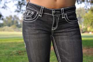 LA Idol jeans SZ 0 15 BLACK white stitching BOOT CUT FAST&FREE 