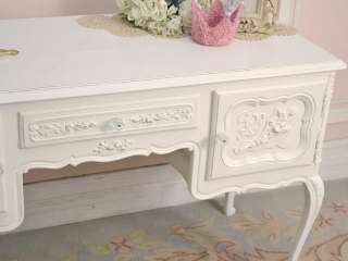 Shabby Cottage Chic White Vanity Desk Table French Rose Style  