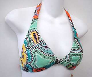 ROXY Multi color Pattern Halter Bikini Swimsuit M Cup A  