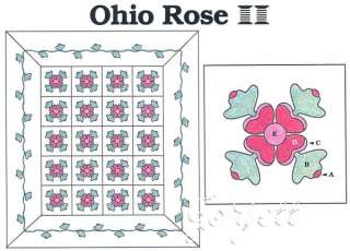 Ohio Rose Quilt Block & Quilt quilting pattern & templates  