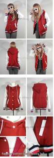 Womens New Hoodie Baseball Jacket (Dark Red&White/XS,S~M,L/Quality 