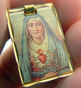 Sorrowful Mother Charm Pendant 14K Gilded Catholic Gift Box Medal 