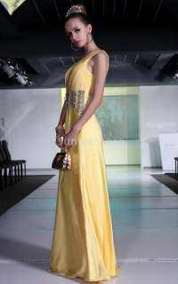 222 Size Yellow A line One Single Shoulder Floor Length Evening Gown 