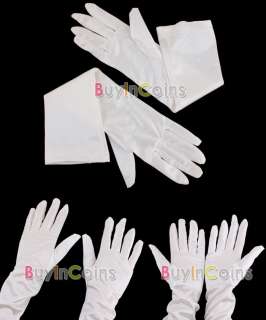 Pair White Satin Wedding Party Long Evening Suit Gloves  