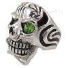 Mens Silver Cigar Green Eye CZ Skull Biker Stainless Steel Ring ZR023 
