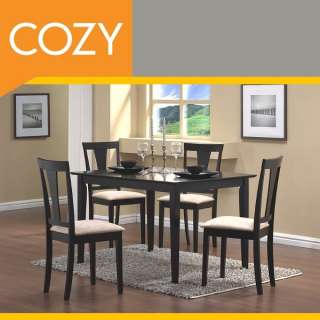 Contemporary Black Wood Dining Table and Chairs Set 5PC  