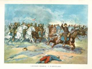 1898 Color Print Cavalry Charge   US Regulars  