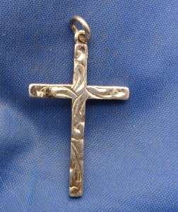 Vintage English Cross Charm Pendant marked AJH SILVER  