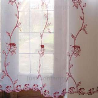 Burgundy Red White VOILE Net Curtain Eyelet Panel  