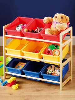 Colourful, strong, durable and safe storage. Robust pine frame with 9 
