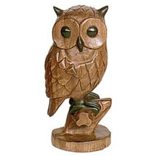   OWL ON PERCH HAND CARVED ANIMAL BIRD FIGURE ORNAMENT H12 NEW  