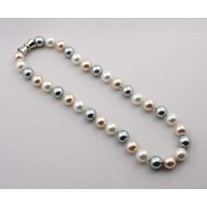  Pearl Strand Necklace 12 mm, White, Pink and Grey Seashell 