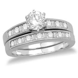 14k White Gold Round Diamond Bridal Ring Set with Channel Set Round 