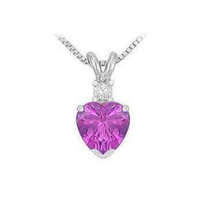  Diamond and Amethyst Solitaire Pendant  14K White Gold 