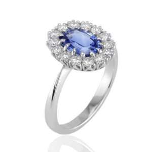   99Ct Oval Cut Sapphire & Diamond Engagement Ring 18k Gold Jewelry