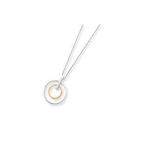 14k Two Tone Double Circle Pendant Necklace   17 Inch   Spring Ring 