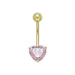  14k Solid Gold Pink Heart Belly Ring Jewelry