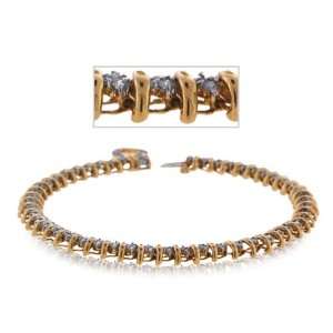  Diamond Tennis Bracelet 14K Gold Heart Charm 1.5ctw 
