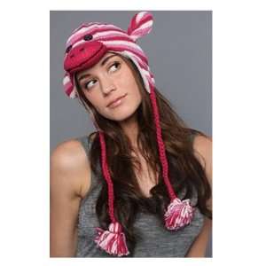  Pink Striped Sock Monkey Winter Hat w/Poly Fleece Lining 