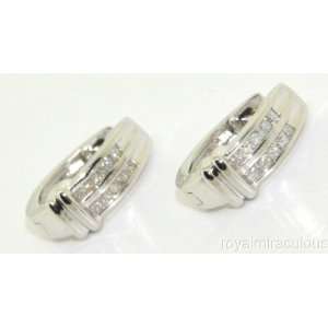  0.50 CTW Diamond Huggie Earrings 14K White Gold Jewelry