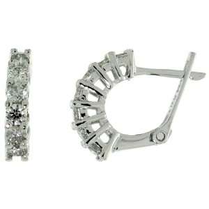  14k White Gold Diamond Huggie Hoop Earrings, w/ 1.00 Carat 