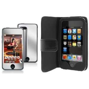  Wallet Folio Leather Case + Mirror Screen Protector for Apple Ipod 