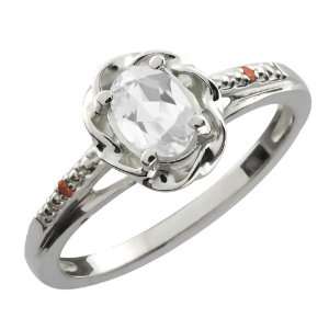   Ct Oval White Topaz Cognac Red Diamond Sterling Silver Ring Jewelry