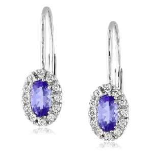 10k White Gold Tanzanite and Diamond Leverback Earrings (.12 cttw, G H 