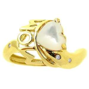  14K Yellow Gold Loving Moms Heart Gemstone Ring Mother of 