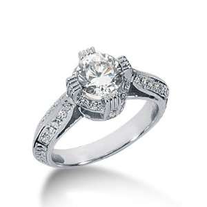   Diamond Engagement Ring Baguette Pave Antique 14k White Gold DALES
