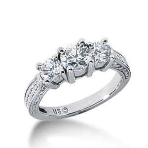  Diamond Engagement Ring Round Prong Antique 14k White Gold DALES