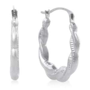  14K White Gold Twist Design Hoop Earrings Jewelry