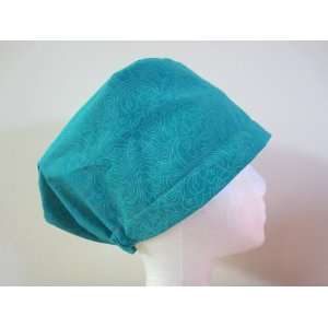  Womens Close Fit Scrub Cap, Adjustable, Teal Patterned 