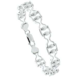  7 Sterling Silver Italian Bar Bracelet w/ Oval Beads, 3/8 