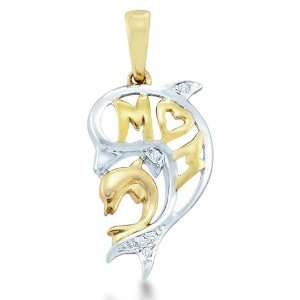  10k Yellow and White 2 Two Tone Gold Mom Heart Dolphin Mothers Day 