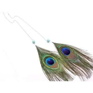 NENA XX Long 11 Single Large Peacock Feather on Long Chain Fashion 