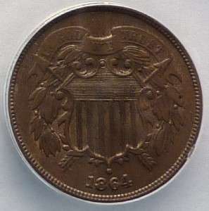 1864 Two Cent Large Motto   ANACS AU 58  