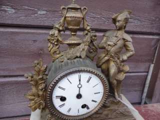 Antique FRENCH 8 Day Alabaster Metal ORMOLU Statue Clock 1850s  