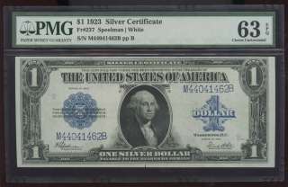 1923 SILVER CERTIFICATE PMG 63 EPQ #2 of 4 CONSECUTIVES from CUT 