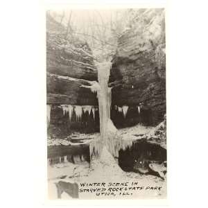 1930s Vintage Postcard   Winter Scene   Starved Rock State Park 