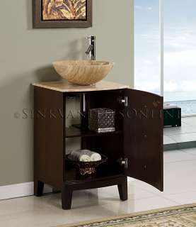     Contemporary Travertine Single Vessel Sink Bathroom Vanity Cabinet