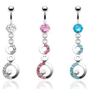 Fancy Belly Ring with 3 Assorted Hoops and Pink Pave Gems   14G   3/8 
